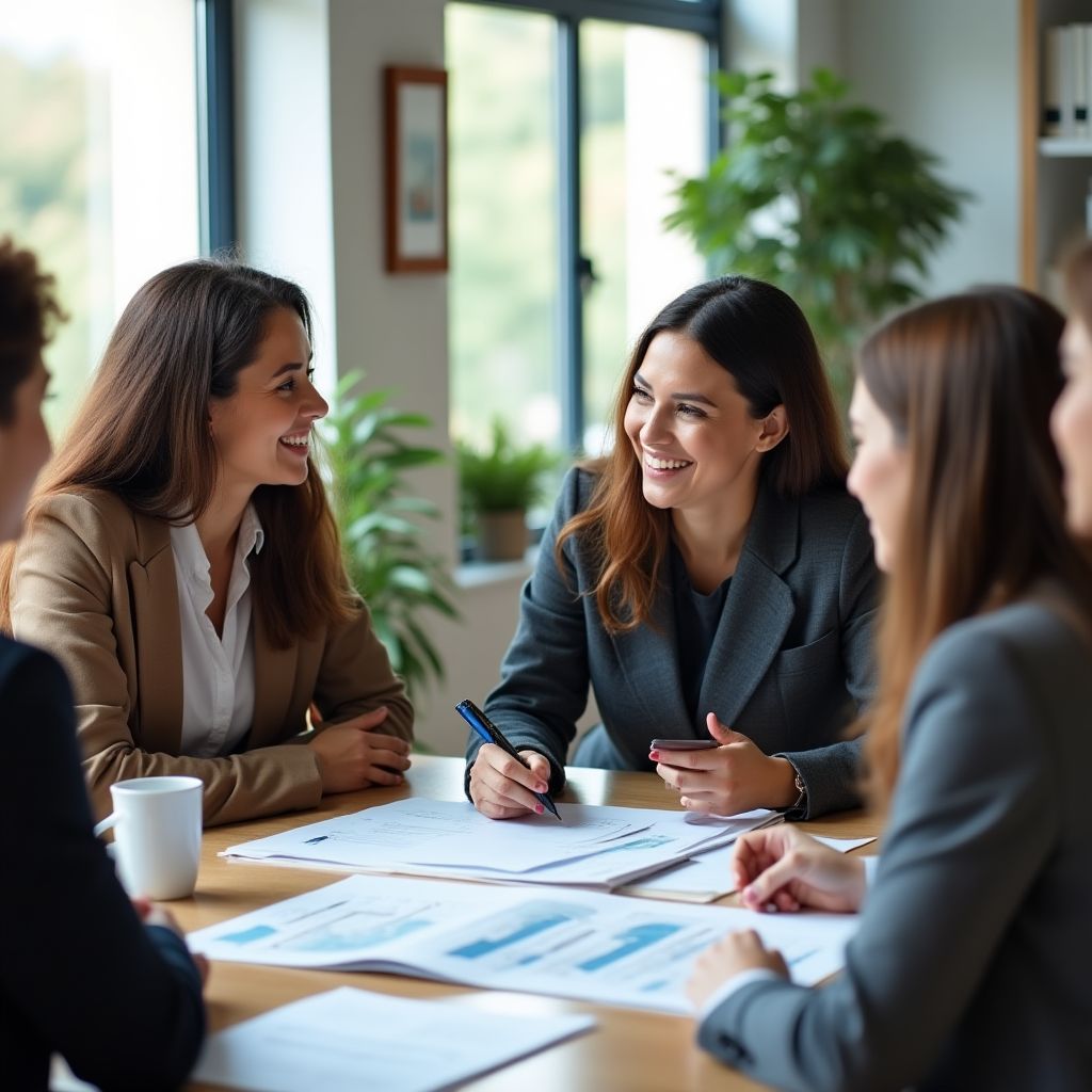 Consultores discutiendo proyecto de cliente